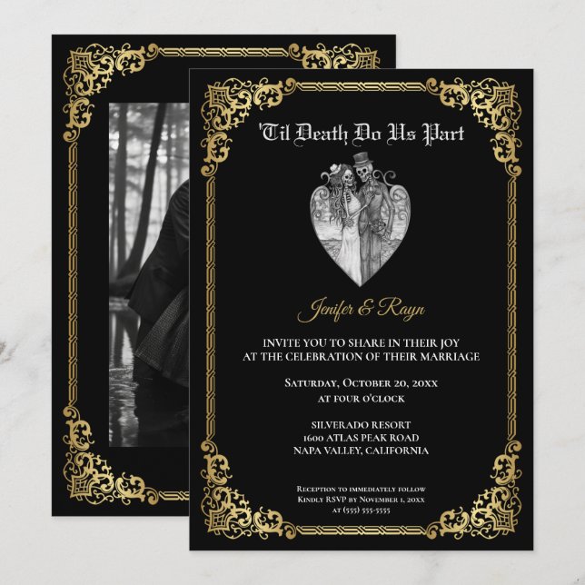 Invitación de boda de Halloween gótico oscuro (Anverso / Reverso)