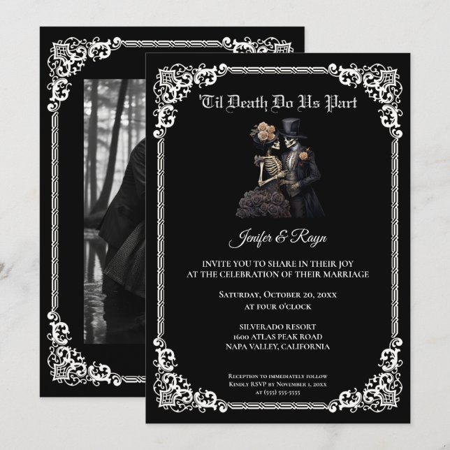 Invitación de boda de Halloween gótico oscuro (Anverso / Reverso)