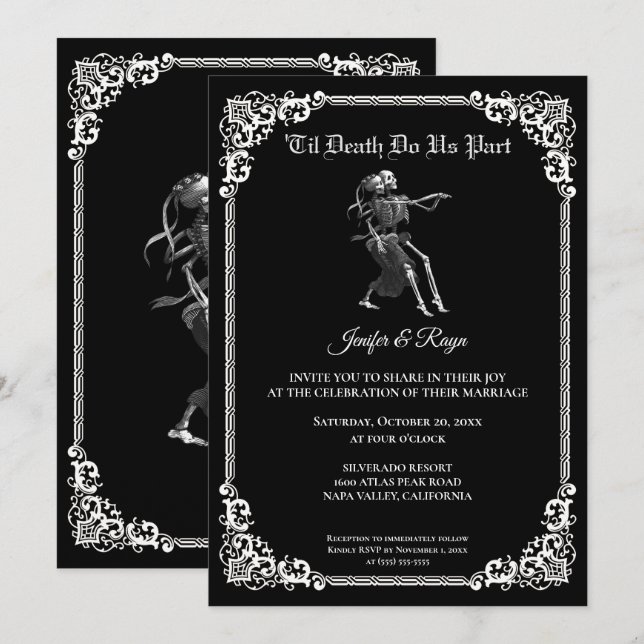 Invitación de boda de Halloween gótico oscuro (Anverso / Reverso)