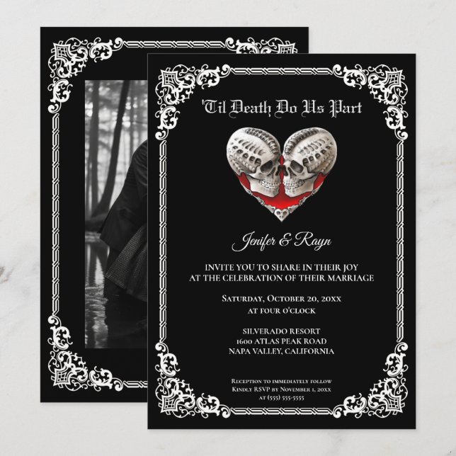 Invitación de boda de Halloween gótico oscuro (Anverso / Reverso)