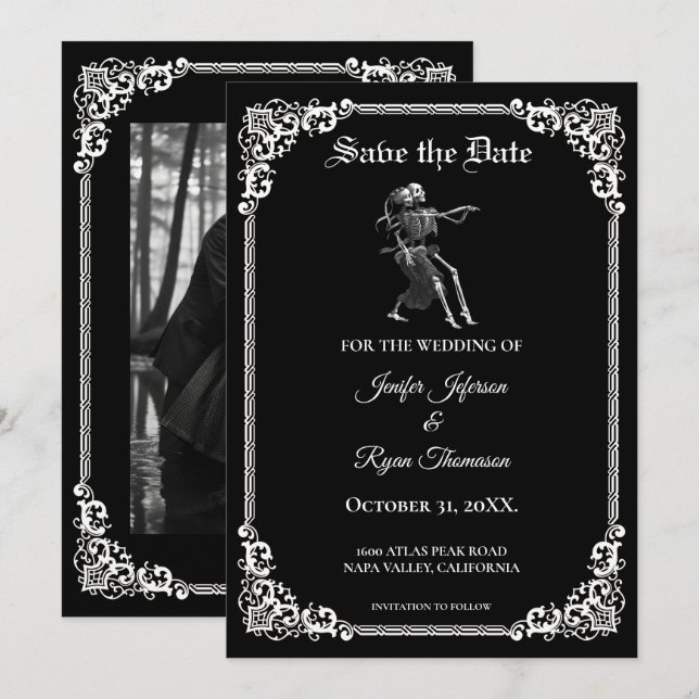invitación de boda de halloween gótico para guarda (Anverso / Reverso)
