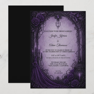 Invitación de boda de Halloween gótico púrpura