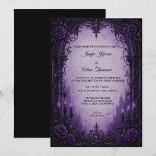 Invitación de boda de Halloween gótico púrpura