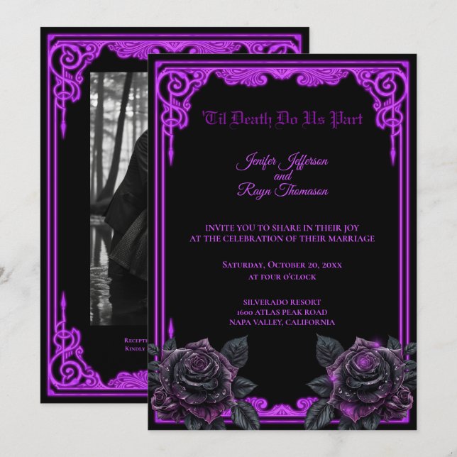 Invitación de boda de Halloween gótico resplandor  (Anverso / Reverso)