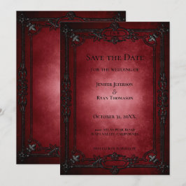 Invitación de boda de Halloween gótico rojo para g