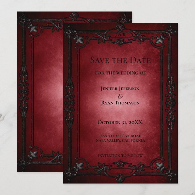 Invitación de boda de Halloween gótico rojo para g (Anverso / Reverso)