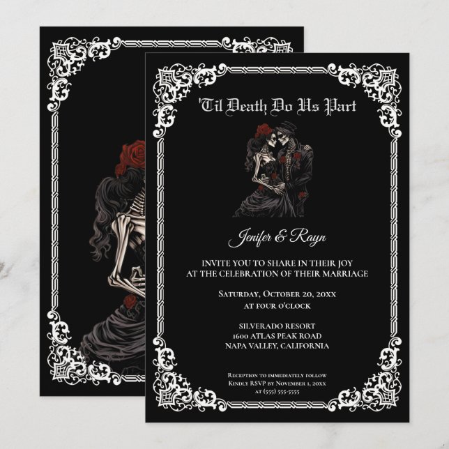 Invitación de boda de Halloween oscura gótica (Anverso / Reverso)