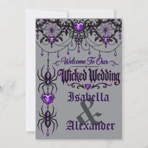 Invitación de boda de Halloween púrpura araña góti