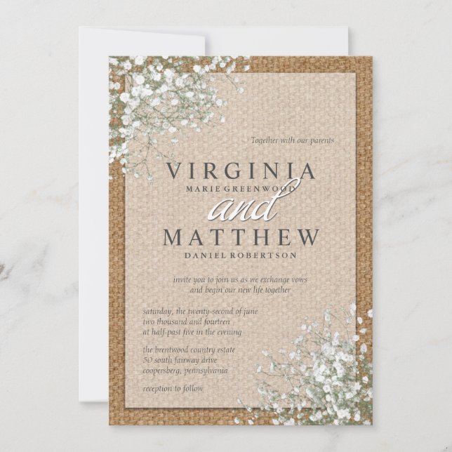 INVITACIÓN DE BODA DE HAMBRE DE BEBÉ RÚSTICO (Anverso)