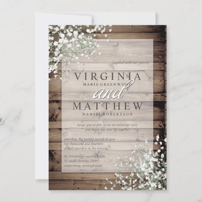 INVITACIÓN DE BODA DE HAMBRE DE BEBÉ RÚSTICO (Anverso)