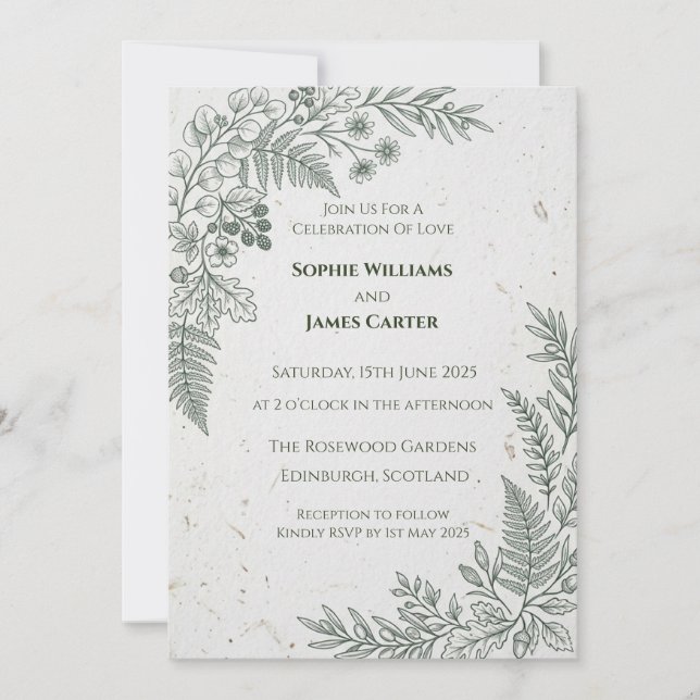 Invitación de boda de helecho botánico (Anverso)
