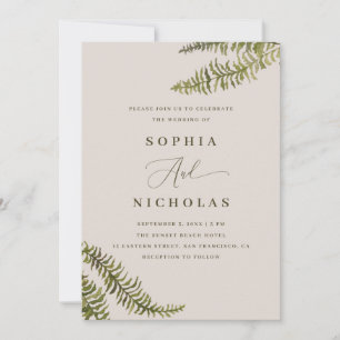 Invitación de boda de helecho botánico + foto y QR