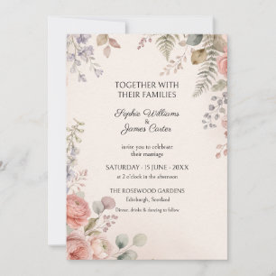 Invitación de boda de helecho lavanda melocotón