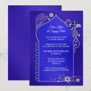 Invitación de boda de henna plateada azul añil des