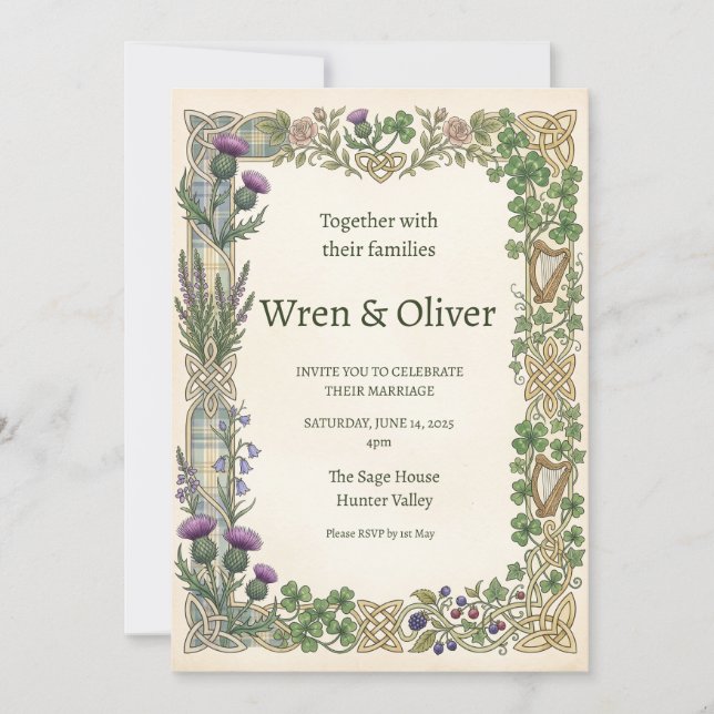 Invitación de boda de herencia celta | Escocés est (Anverso)