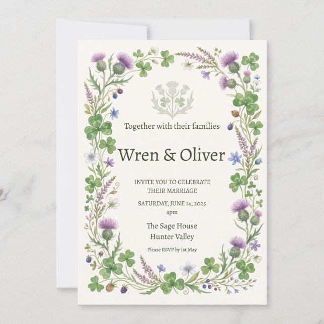 Invitación de boda de herencia de flores silvestre (Anverso)