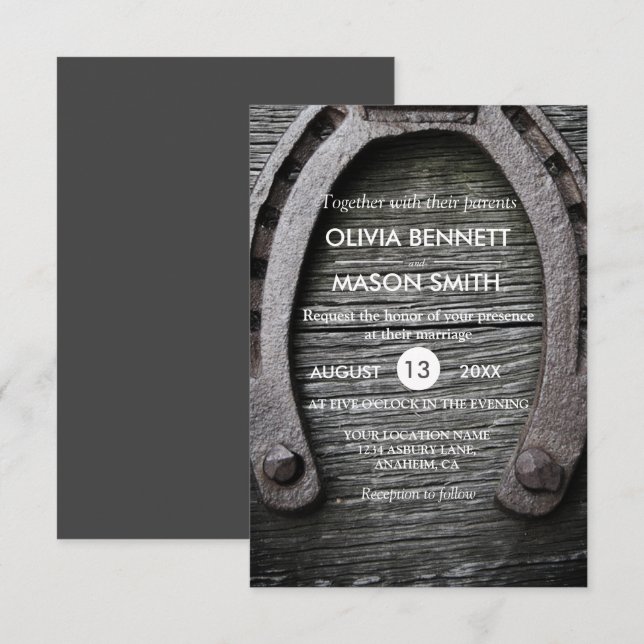 Invitación de boda de herradura del encanto (Anverso / Reverso)