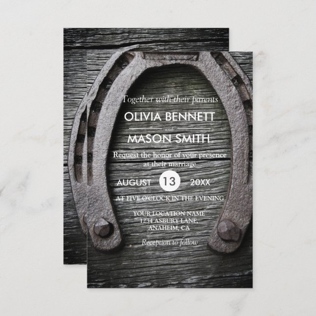 Invitación de boda de herradura del encanto (Anverso / Reverso)