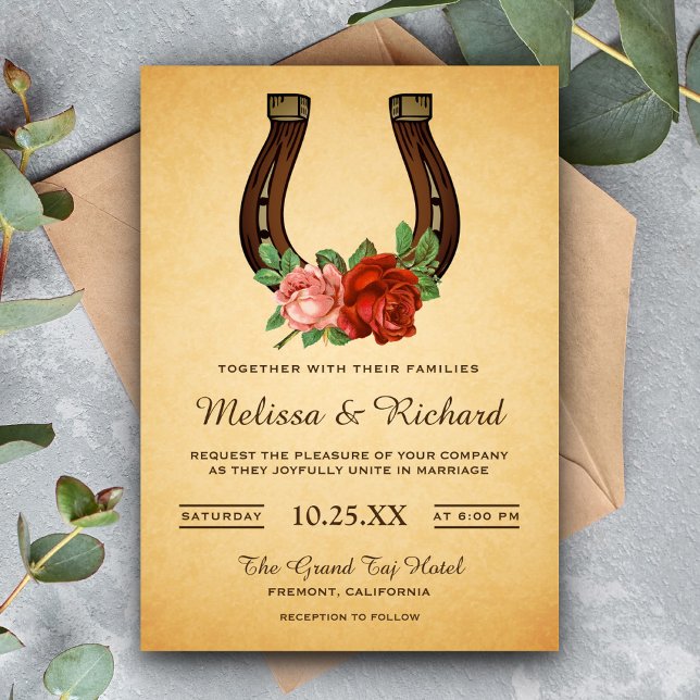 Invitación de boda de herradura floral rústica cam (Subido por el creador)