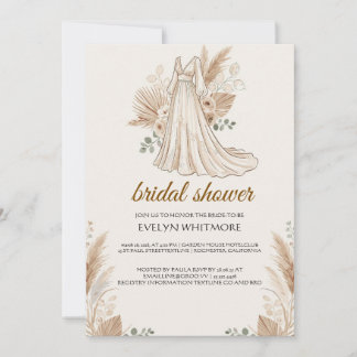 Invitación de boda de hierba ampas, bohemio naranj