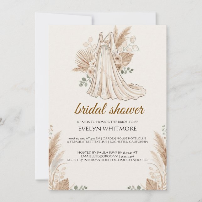 Invitación de boda de hierba ampas, bohemio naranj (Anverso)