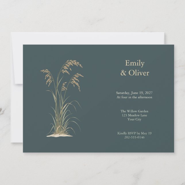 Invitación de boda de hierba de duna costera (Anverso)