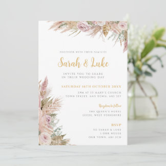Invitación de boda de hierba de Pampas Boho con ru