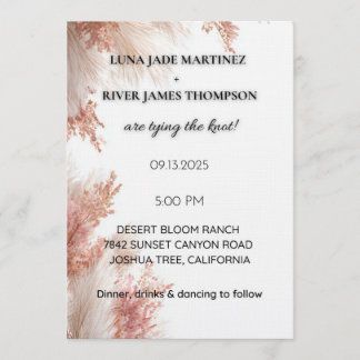 Invitación de boda de hierba de Pampas rosa polvor