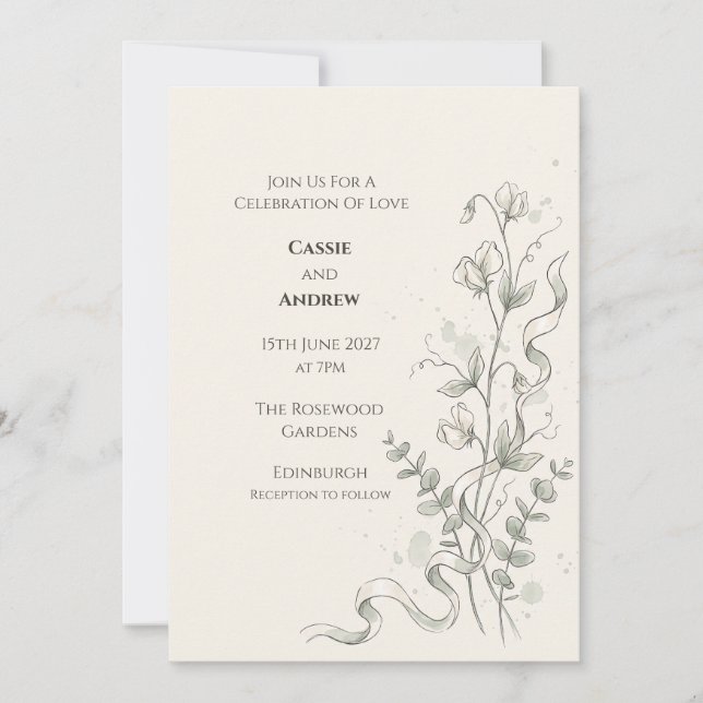 Invitación de boda de hierba de Pampas seca floral (Anverso)