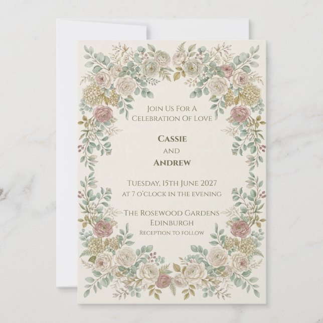 Invitación de boda de hierba de Pampas seca floral (Anverso)