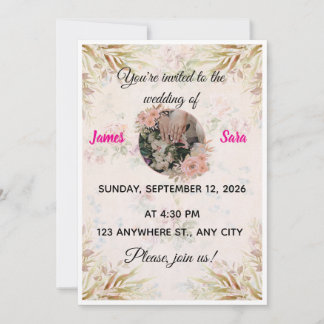Invitación de boda de hierba de Pampas y floral bo