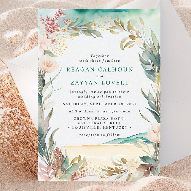 Invitación de Boda de Hierba de Playa Floral con A (Subido por el creador)