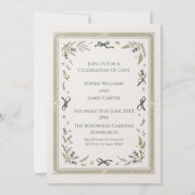 Invitación de boda de hierbas de las Tierras Altas (Anverso)