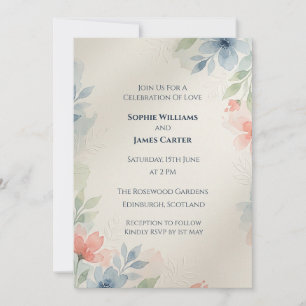 Invitación de boda de hoja beige azul