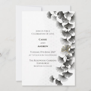 Invitación de boda de hoja de ginkgo gris