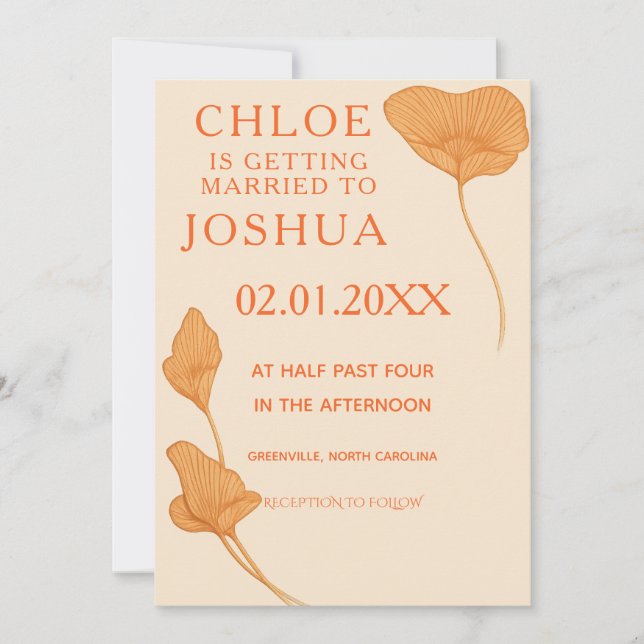 Invitación de Boda de Hoja de Ginkgo Moderna Terra (Anverso)