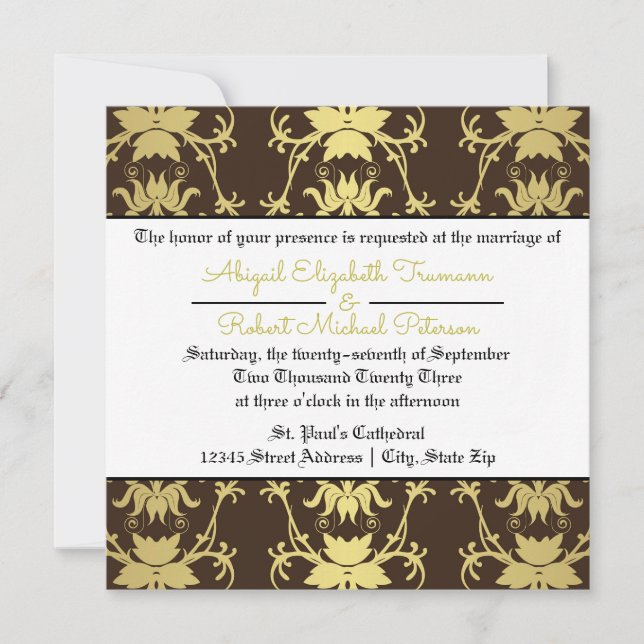 Invitación de boda de hoja de oro de estilo modern (Anverso)