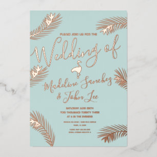 Invitación de boda de hoja de palma de flamenco co