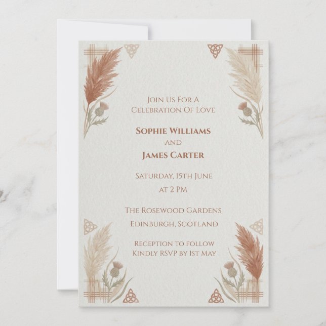 Invitación de boda de hoja de terracota (Anverso)