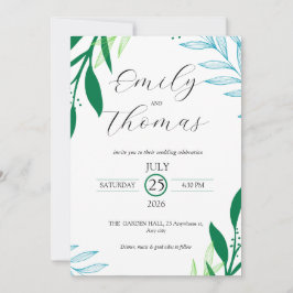 Invitación de boda de hoja verde botánica moderna