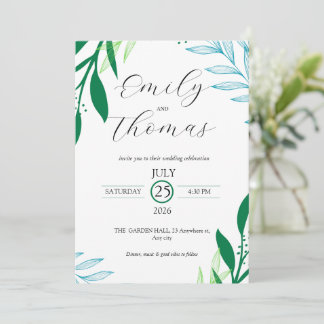 Invitación de boda de hoja verde botánica moderna