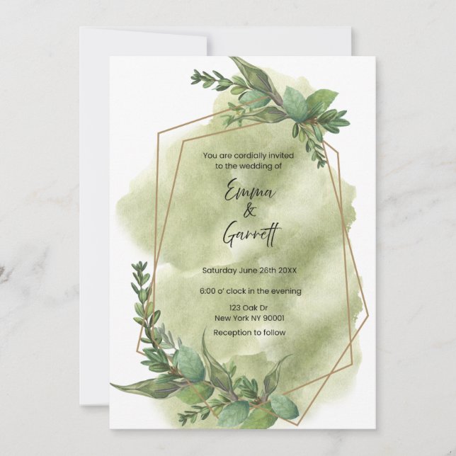 Invitación de boda de hoja verde moderna (Anverso)