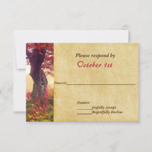 Invitación de boda de hojas carmesí RSVP