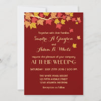 Invitación de boda de hojas de arce de otoño rojas