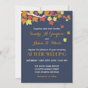 Invitación de boda de hojas de arce que caen en az