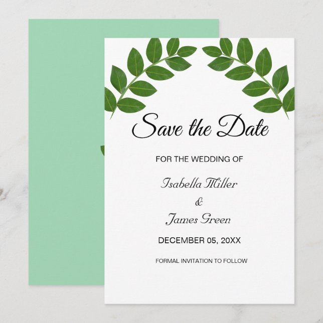 Invitación de boda de hojas de laurel para guardar (Anverso / Reverso)