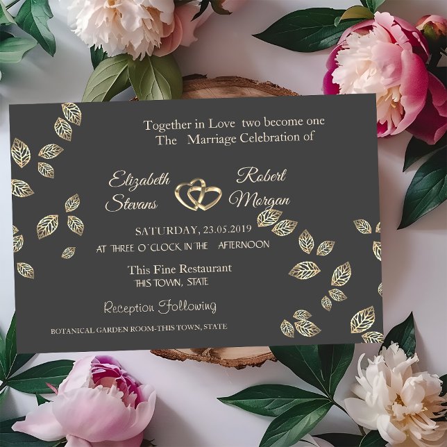 Invitación de boda de hojas de oro elegante chic (Subido por el creador)