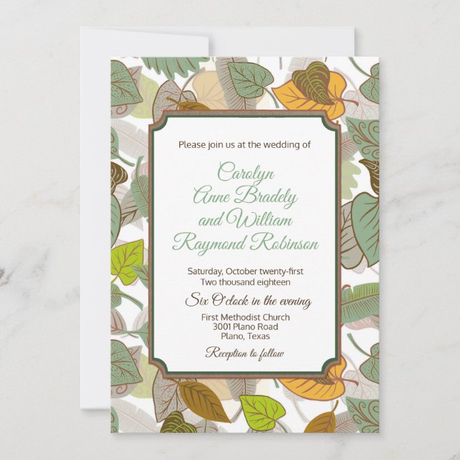 Invitación de boda de hojas de otoño (Anverso)