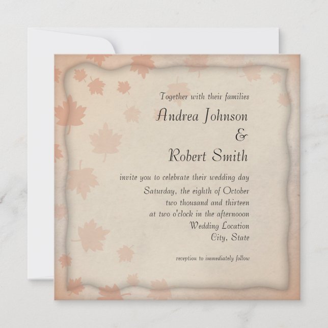 Invitación de boda de hojas de otoño (Anverso)