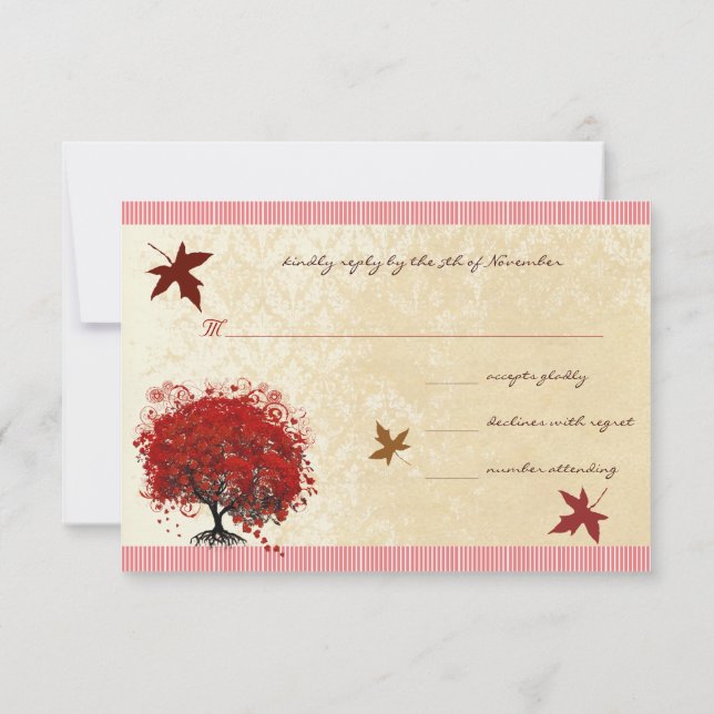 Invitación de Boda de Hojas de Otoño de Corazón Ro (Reverso)